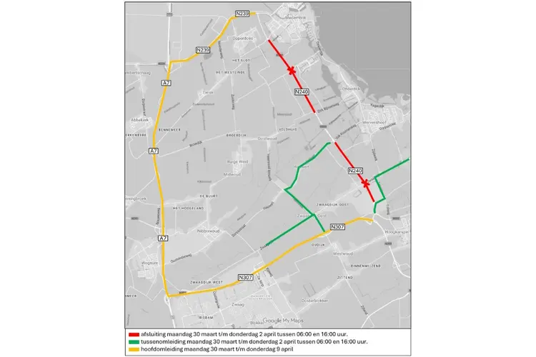 Twee afsluitingen N240 tussen 30 maart en 9 april